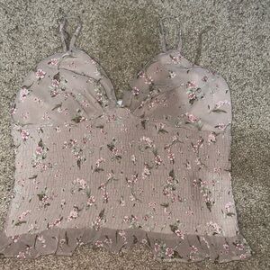 flower print crop with ruffled bottom